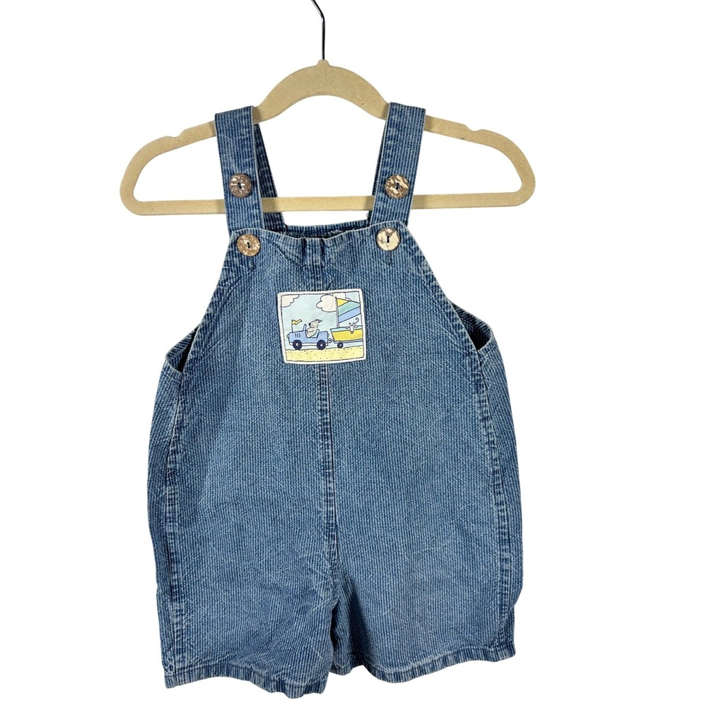 Mulberry Bush Denim Shortalls 24M Blue Stripe Beach Dog‎ Graphic Kids Overalls